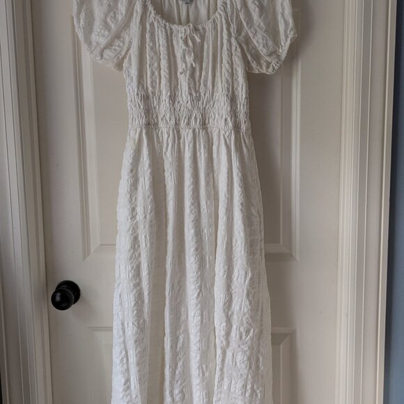MADEWELL Lighthouse White Sophia Midi Seersucker Dress NEW $128 Pockets Womens M - Picture 13 of 16